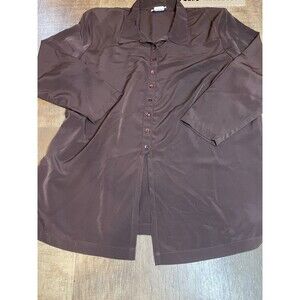 Stephanie Thomas Button Up Top Womens Size 16 Brown Long Sleeve Collared
